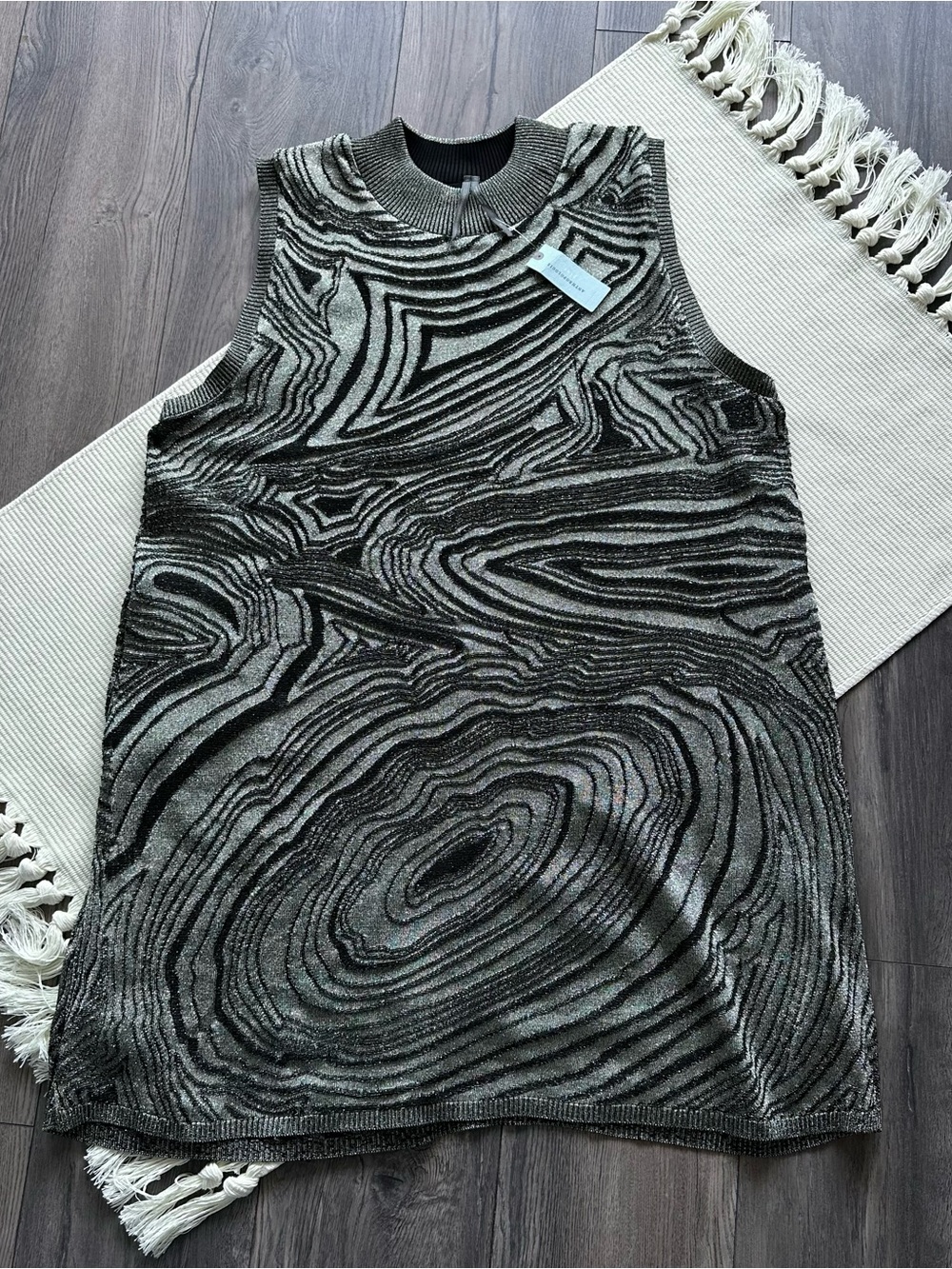 By Anthropologie Metallic Sleeveless Mock-Neck Mini Jumper Dress in Carbon